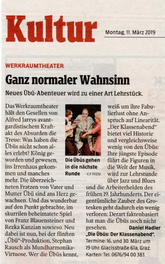 Theater Aktuell Presse. Kritik von Daniel Hadler Kleine Zeitung