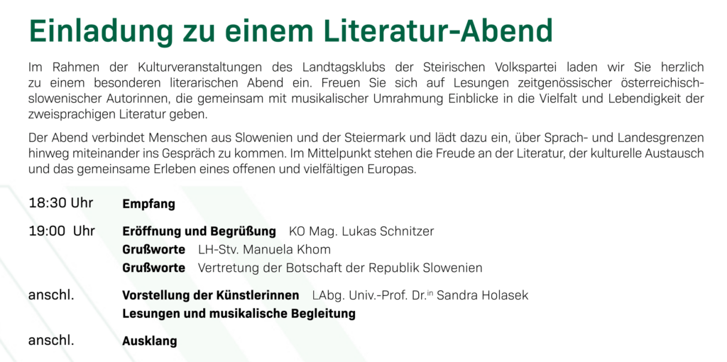 Lesungen zeitgenössischer österreichisch-slowenischer Autorinnen mit musikalischer Begleitung