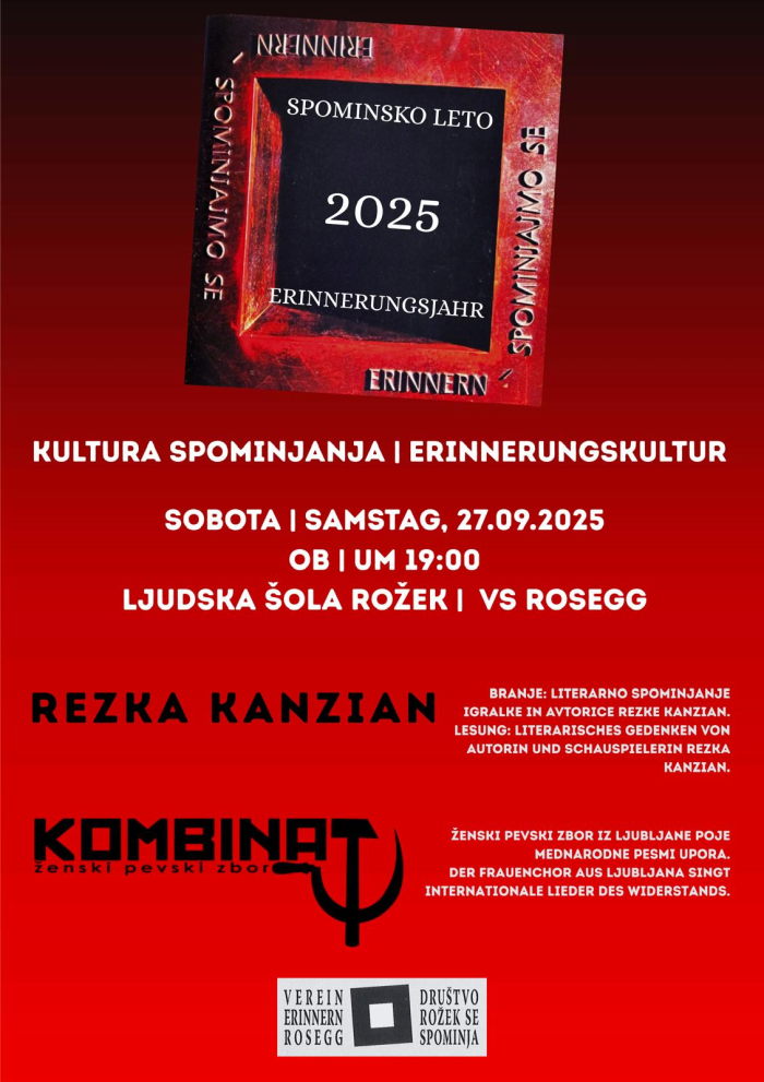 Plakat der Lesung Erinnerungskultur am 27.09.2025 in Rosegg