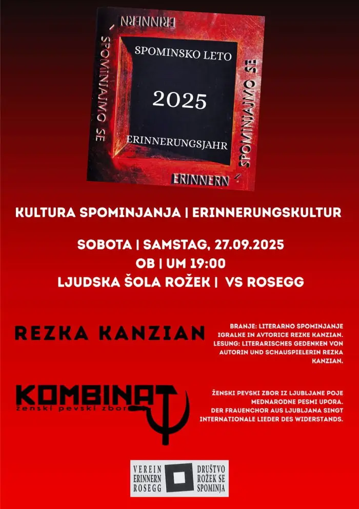 Plakat der Lesung Erinnerungskultur am 27.09.2025 in Rosegg